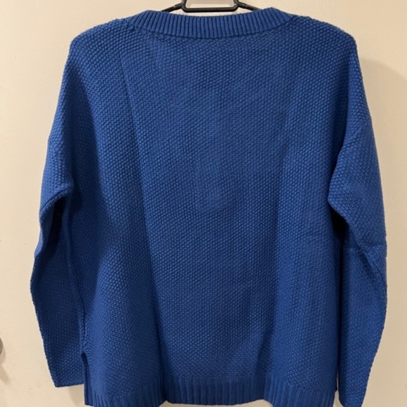 SHEIN Blue Round Neck Half Button Henley Knit Acrylic LS Sweater Pullover Sz M - Picture 4 of 10